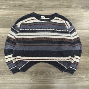 Vintage Grandpa Grunge Sweater Adult XL Heavyweight Striped Neutrals 90s EUC